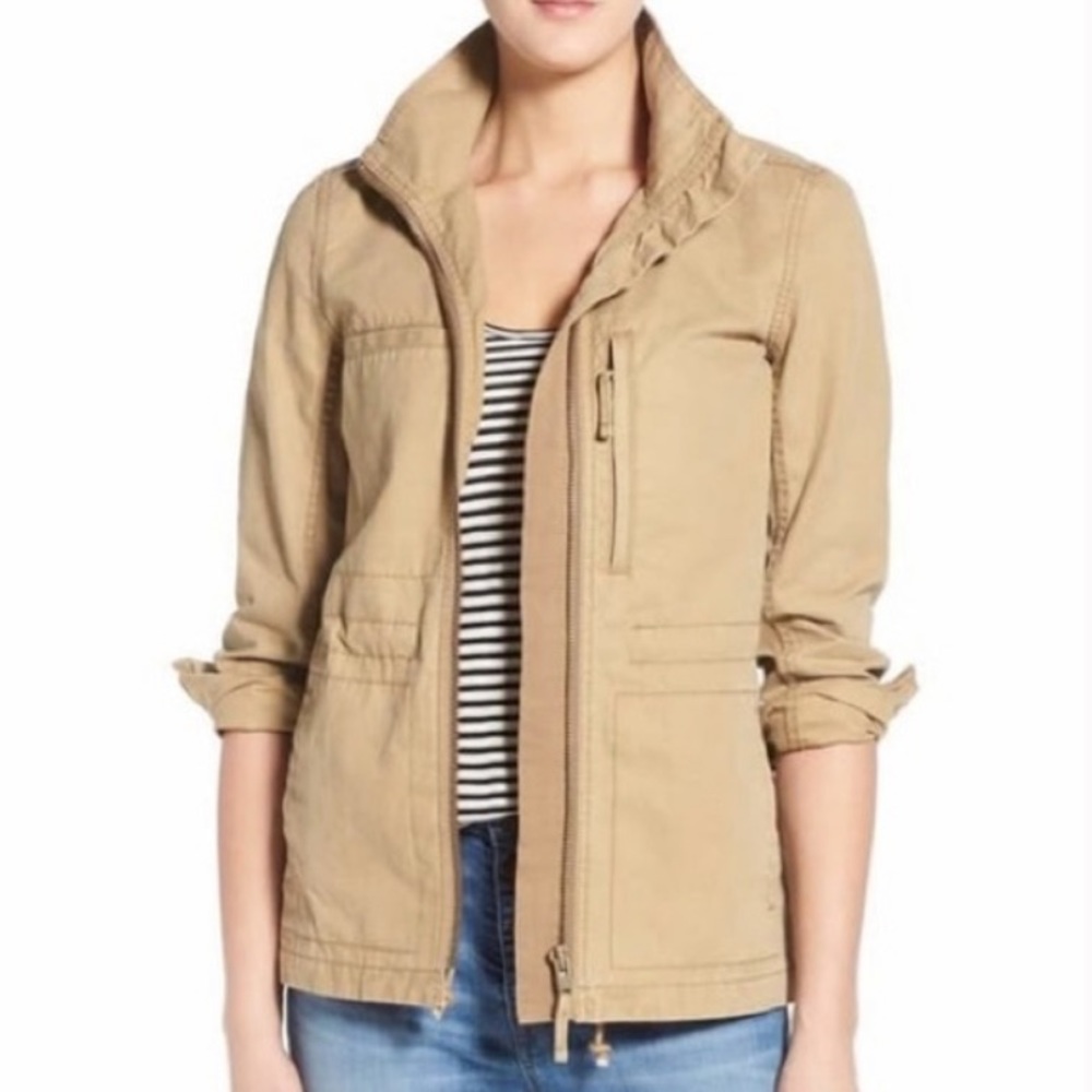 Madewell Khaki Cargo Jacket Zip Up Pockets Size XS
